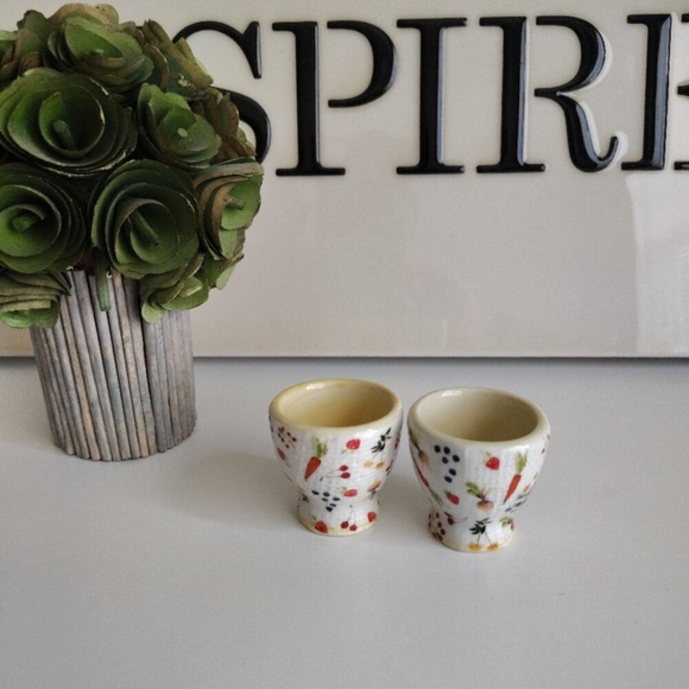 Anthropologie Appoline Egg Cup Set of 2 | NWT | Hand Painted Stoneware | Spring - Picture 2 of 5